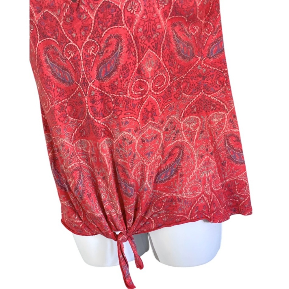 Lucky Brand Paisley Tie Front Top Small Red Boho Western Peasant Festival - Picture 4 of 7